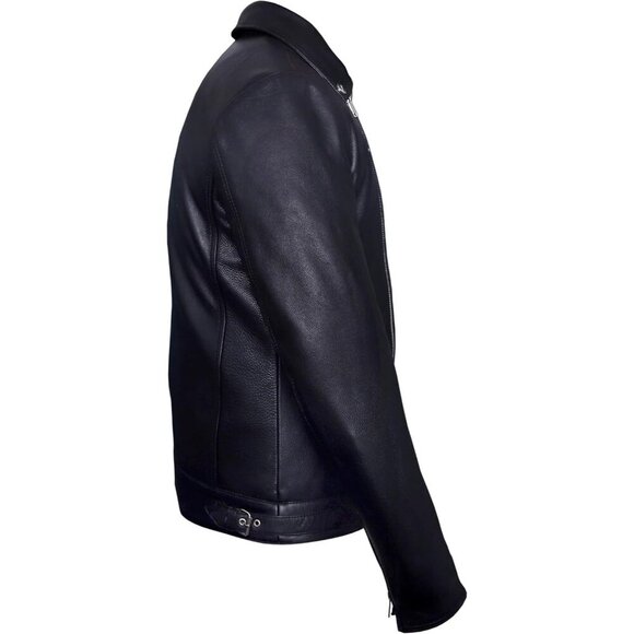 Men Black Casual Leather Jacket Geniune Cow Hide Motorcycle Style Perfecto Biker - Picture 5 of 8